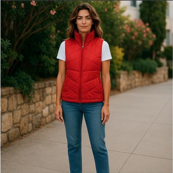 KENNETH COLE REACTION Women’s Red Puffy Down Vest Size M - Picture 2 of 8